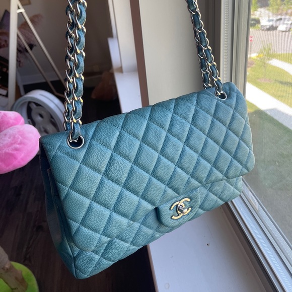 Chanel jumbo flap bag caviar double flap turquoise - Picture 9 of 17